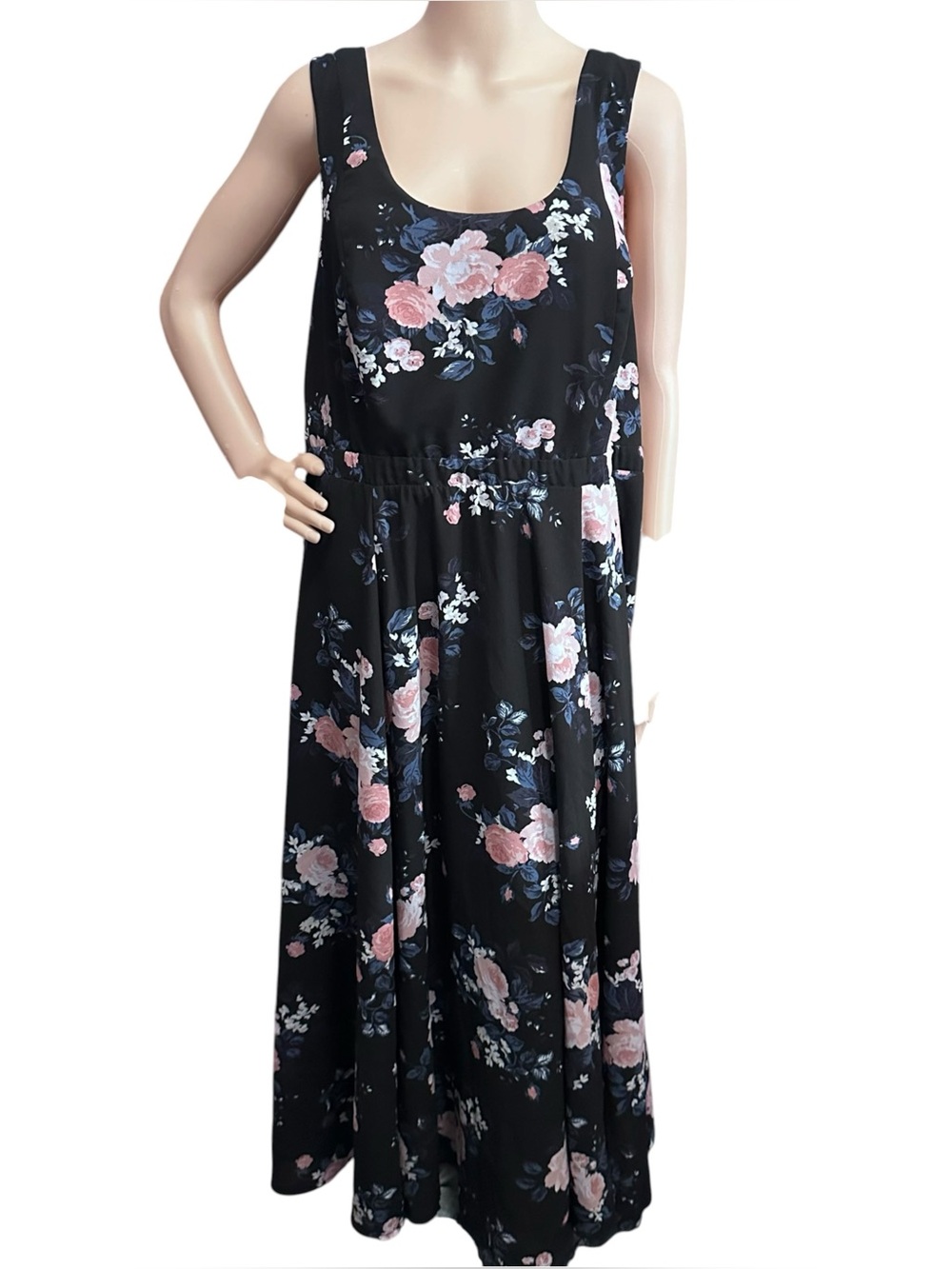 Torrid Black Floral Georgette Maxi Dress Tank Lined Flare 11688091 Women Plus 2X